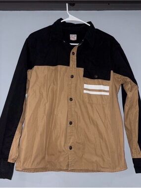 Momotaro Black and Tan Two-Tone Button-Up Shirt Jacket